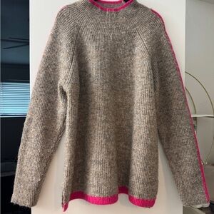 Lumiere Brown and Pink Crew Neck Sweater with Chunky Knit